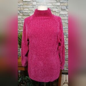 Terra & Sky 1X Plush Chenille Pink Sweater‎ Mock Neck Cottagecore